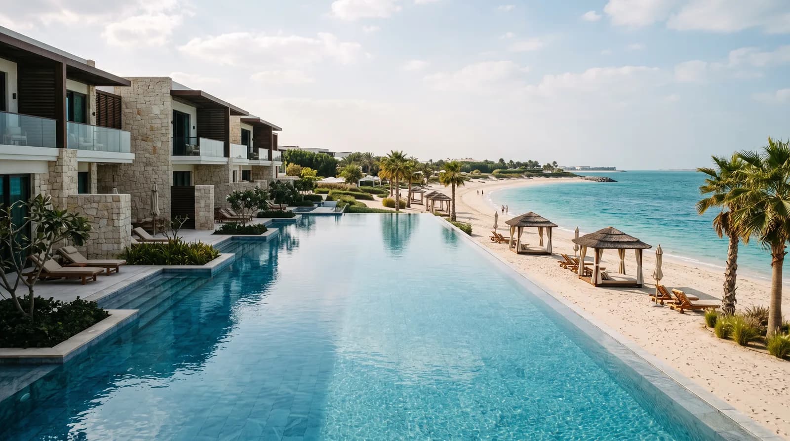 Liegen an einem Hotelstrand auf Saadiyat Island