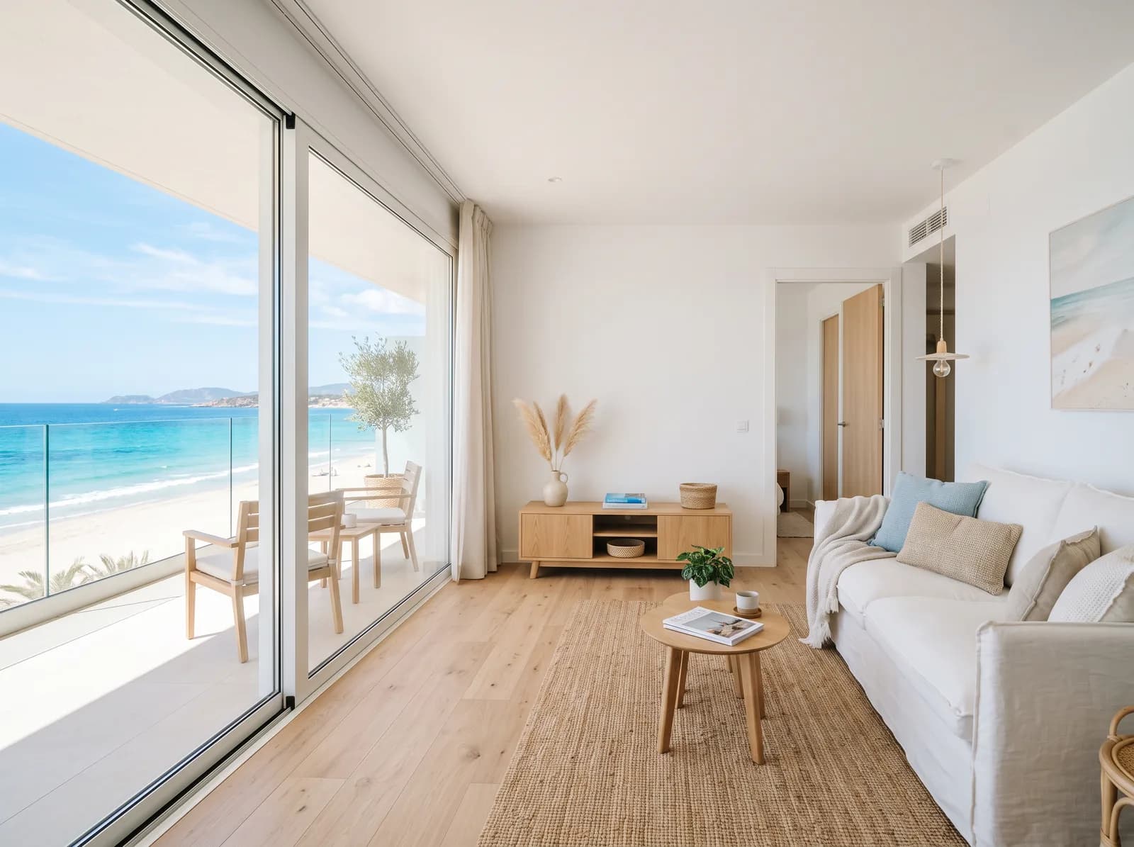 Sala com vista para o mar, apartamento no Mamsha Al Saadiyat