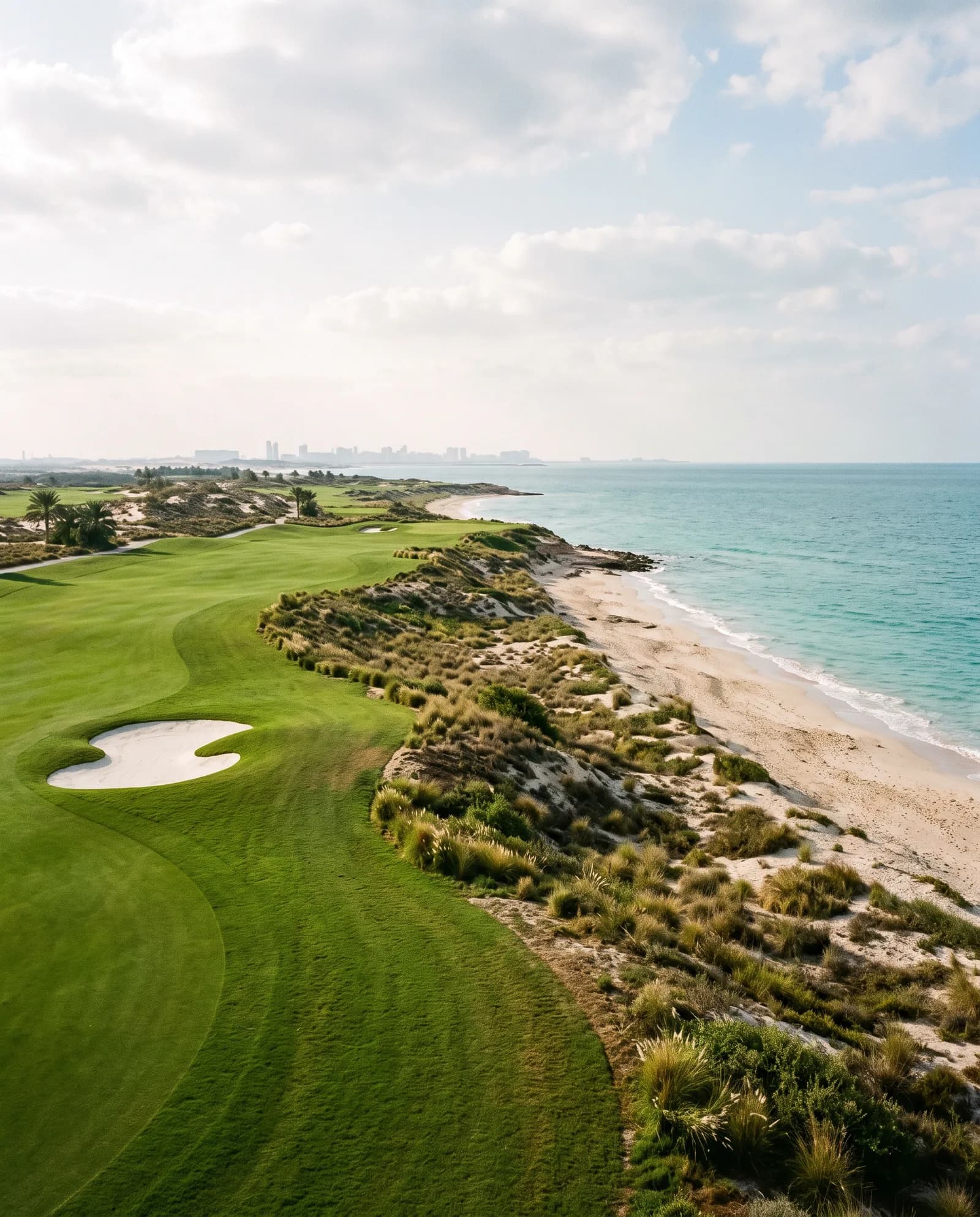 Un fairway et des bunkers de sable au bord de la plage, illustration
