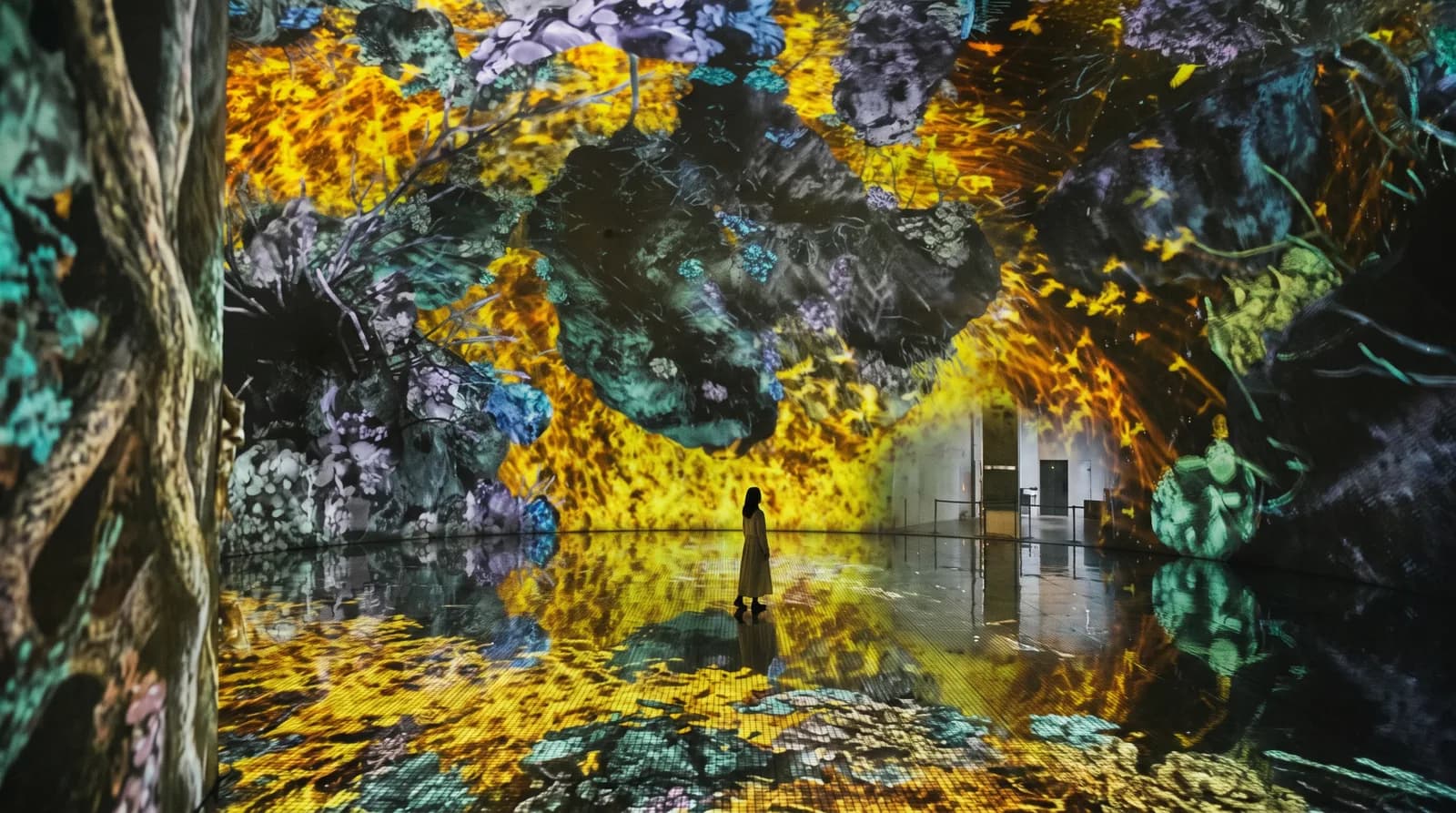 Digital landscape projected across the floor and walls