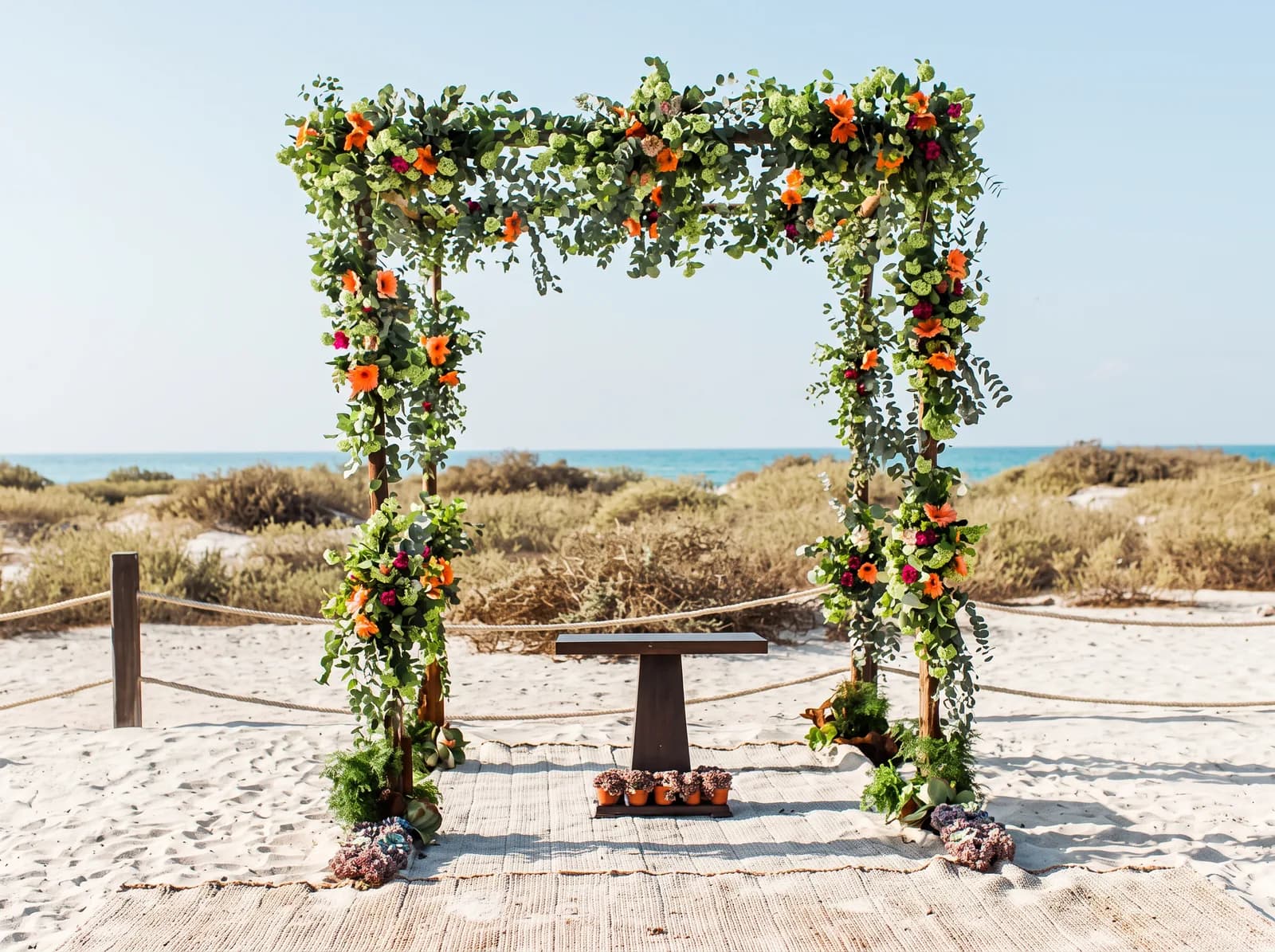 Flower arch on the beach set up for an event, Saadiyat Beach Club