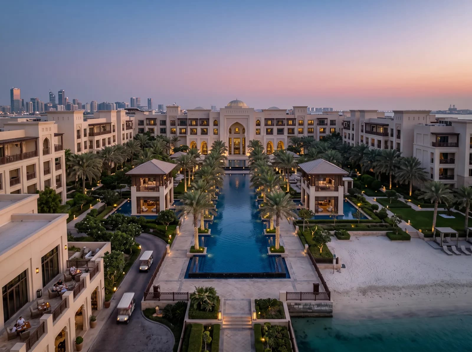 The hotel and pools in the evening, Park Hyatt Abu Dhabi